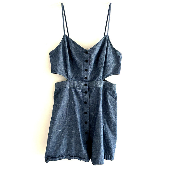 Madewell | G3192 Women's Blue Button Front Chambray Cut Out Cami Dress Size 14 - Picture 2 of 11